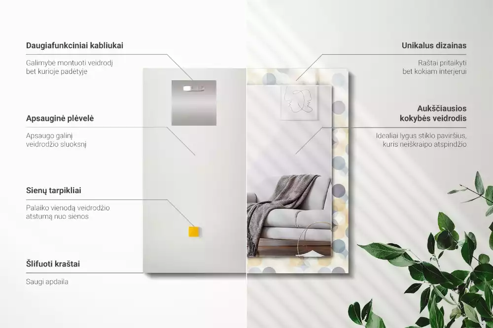 Miroir rectangulaire à cadre imprimé motifs arrondis colorés