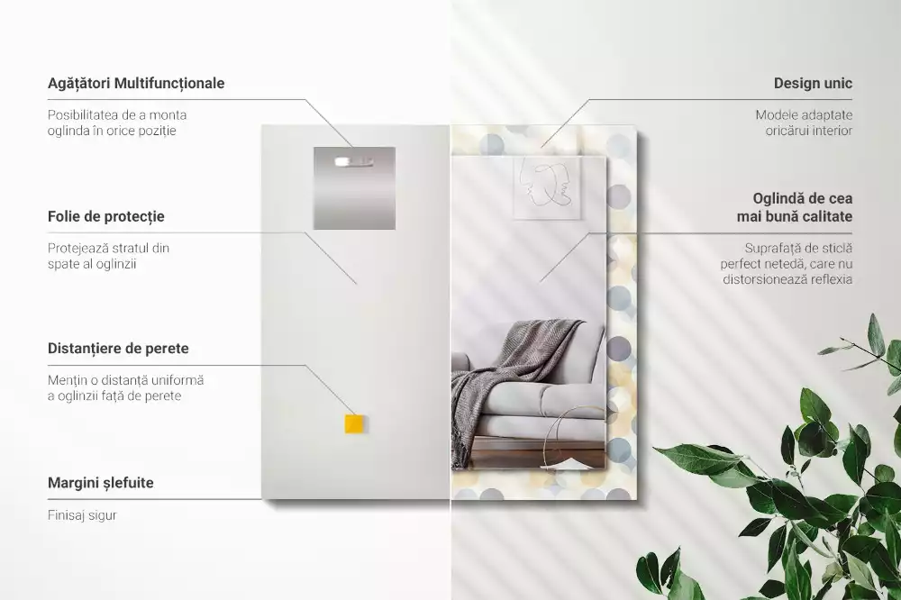 Miroir rectangulaire à cadre imprimé motifs arrondis colorés