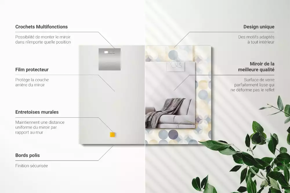 Miroir rectangulaire à cadre imprimé motifs arrondis colorés