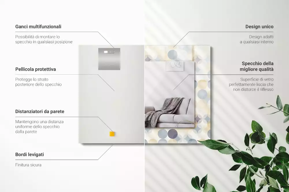 Miroir rectangulaire à cadre imprimé motifs arrondis colorés