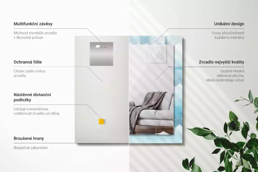 Miroir rectangulaire décoratif motif en zigzag avec dégradé