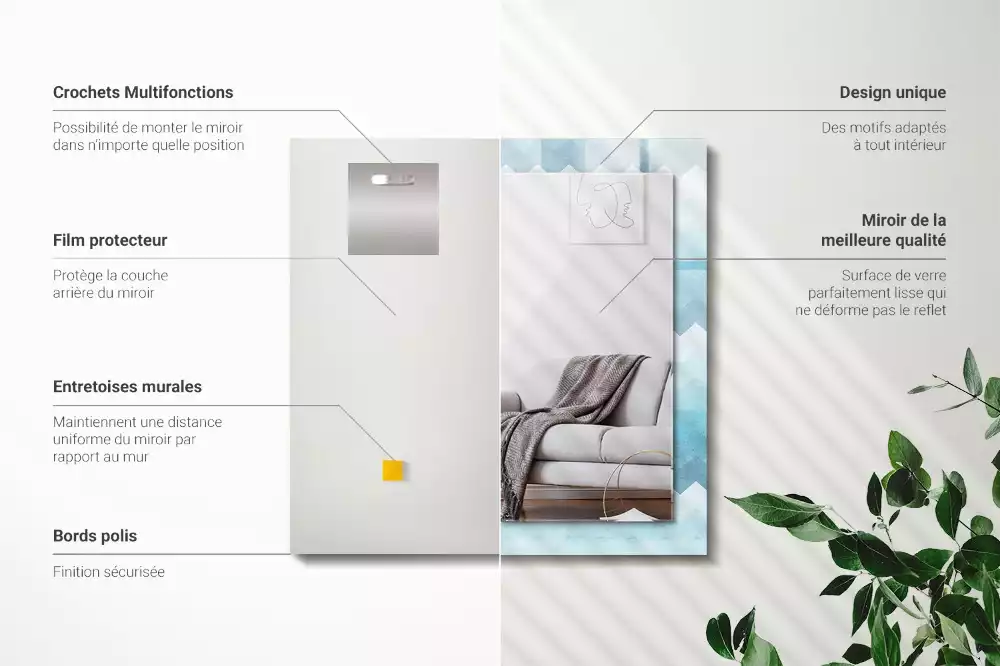 Miroir rectangulaire décoratif motif en zigzag avec dégradé