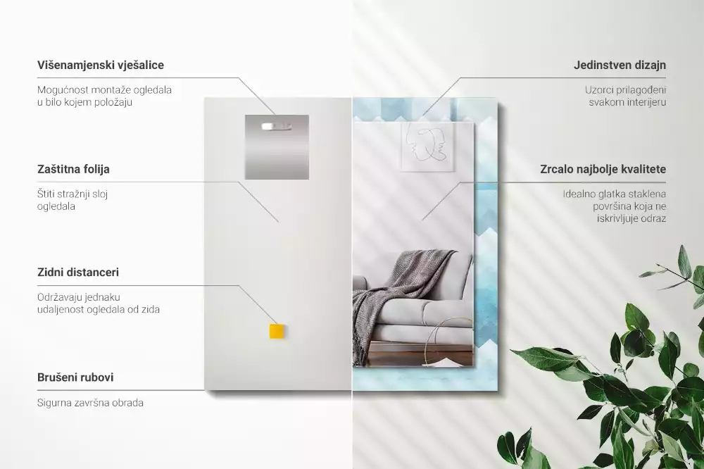 Miroir rectangulaire décoratif motif en zigzag avec dégradé