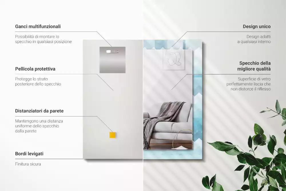 Miroir rectangulaire décoratif motif en zigzag avec dégradé