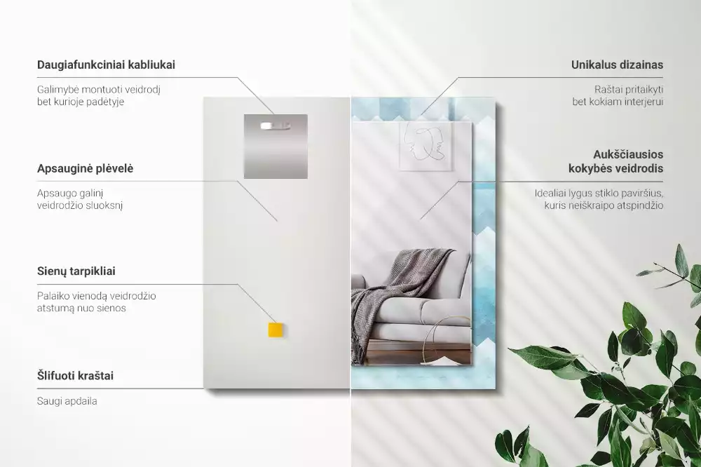 Miroir rectangulaire décoratif motif en zigzag avec dégradé