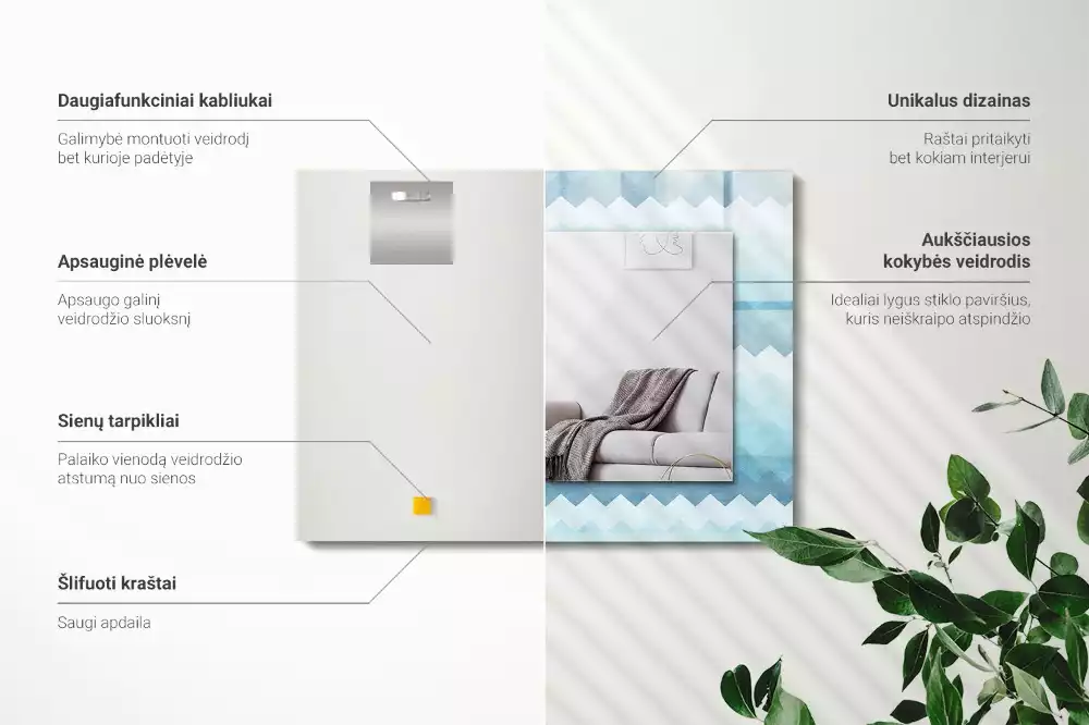 Miroir rectangulaire décoratif motif en zigzag avec dégradé