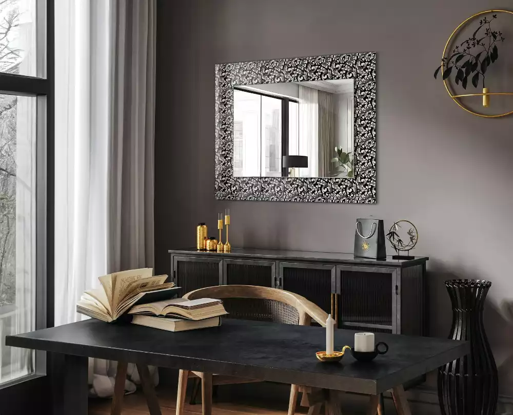 Miroir rectangulaire imprimé ornements en noir et blanc