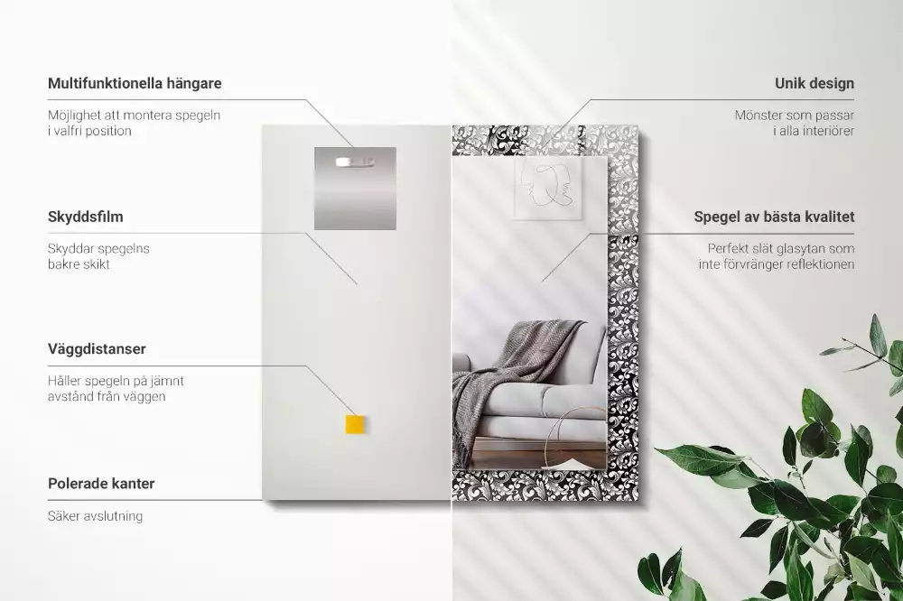 Miroir rectangulaire imprimé ornements en noir et blanc