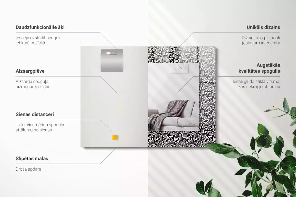 Miroir rectangulaire imprimé ornements en noir et blanc