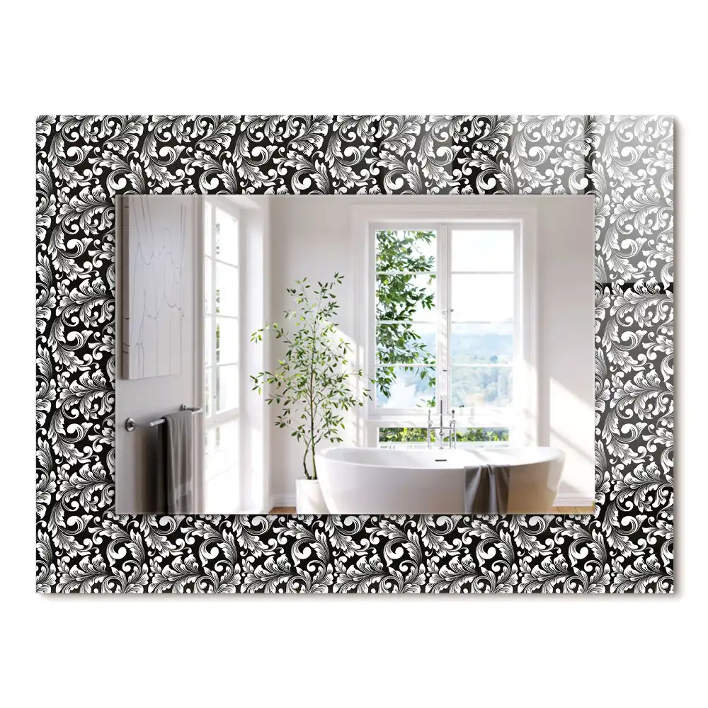 Miroir rectangulaire imprimé ornements en noir et blanc