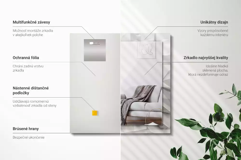 Miroir rectangulaire décoratif imprimé formes géométriques abstraites
