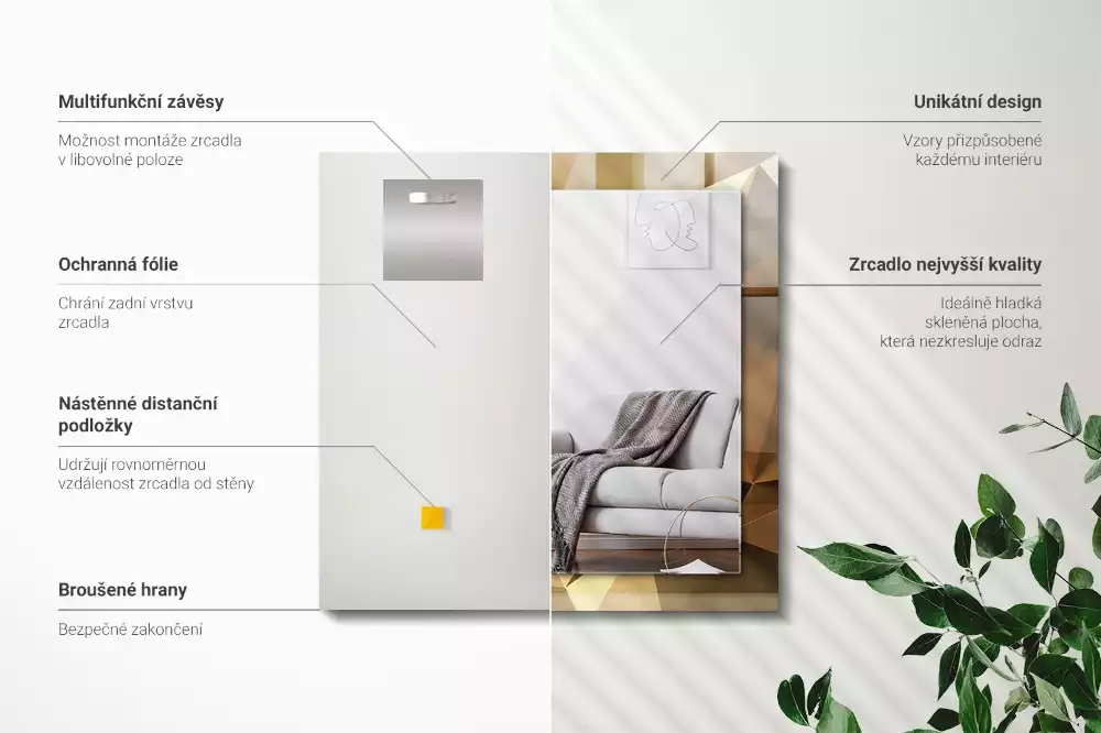 Miroir rectangulaire avec cadre imprimé formes géométriques