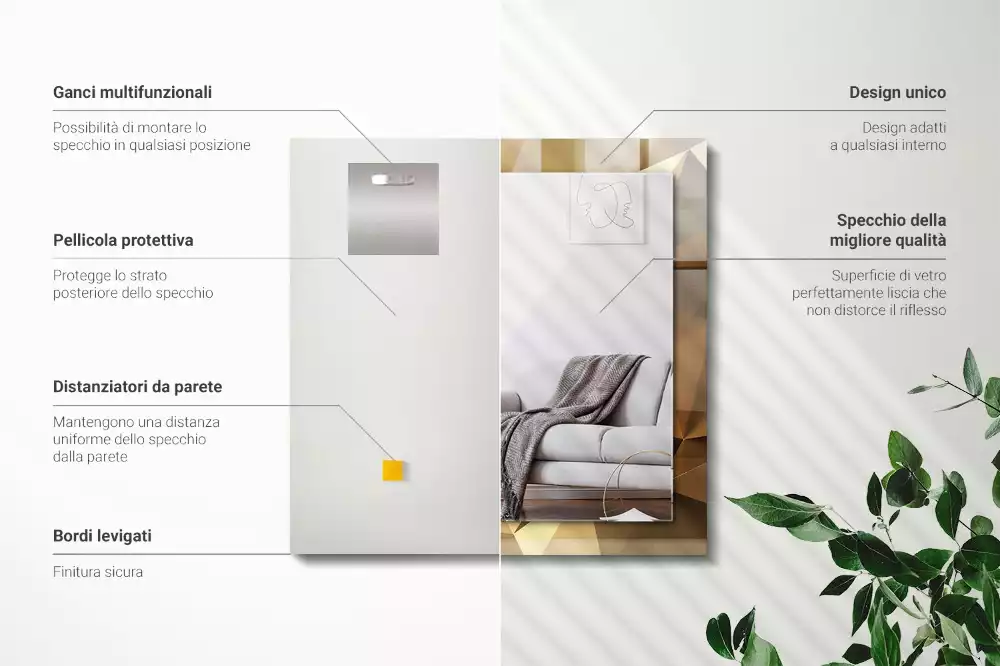 Miroir rectangulaire avec cadre imprimé formes géométriques