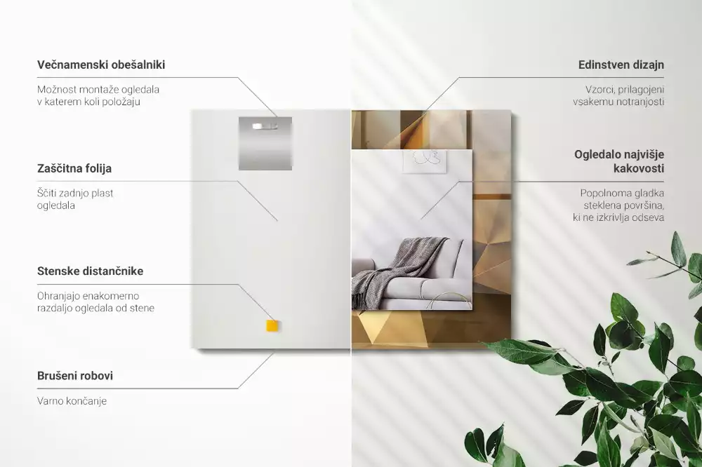Miroir rectangulaire avec cadre imprimé formes géométriques