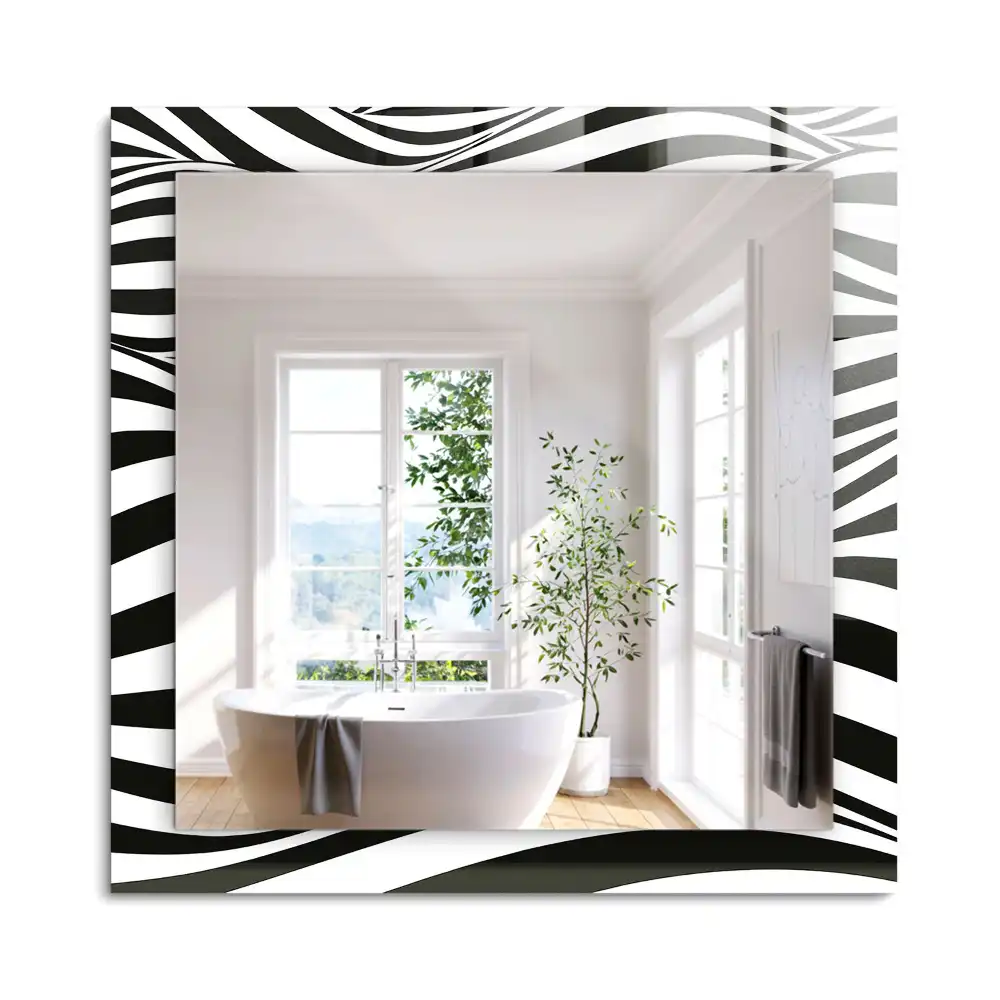 Miroir rectangulaire à cadre imprimé vagues en noir et blanc