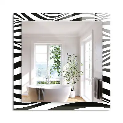 Miroir rectangulaire à cadre imprimé vagues en noir et blanc