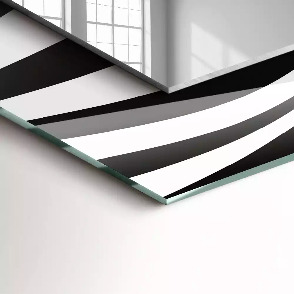 Miroir rectangulaire à cadre imprimé vagues en noir et blanc