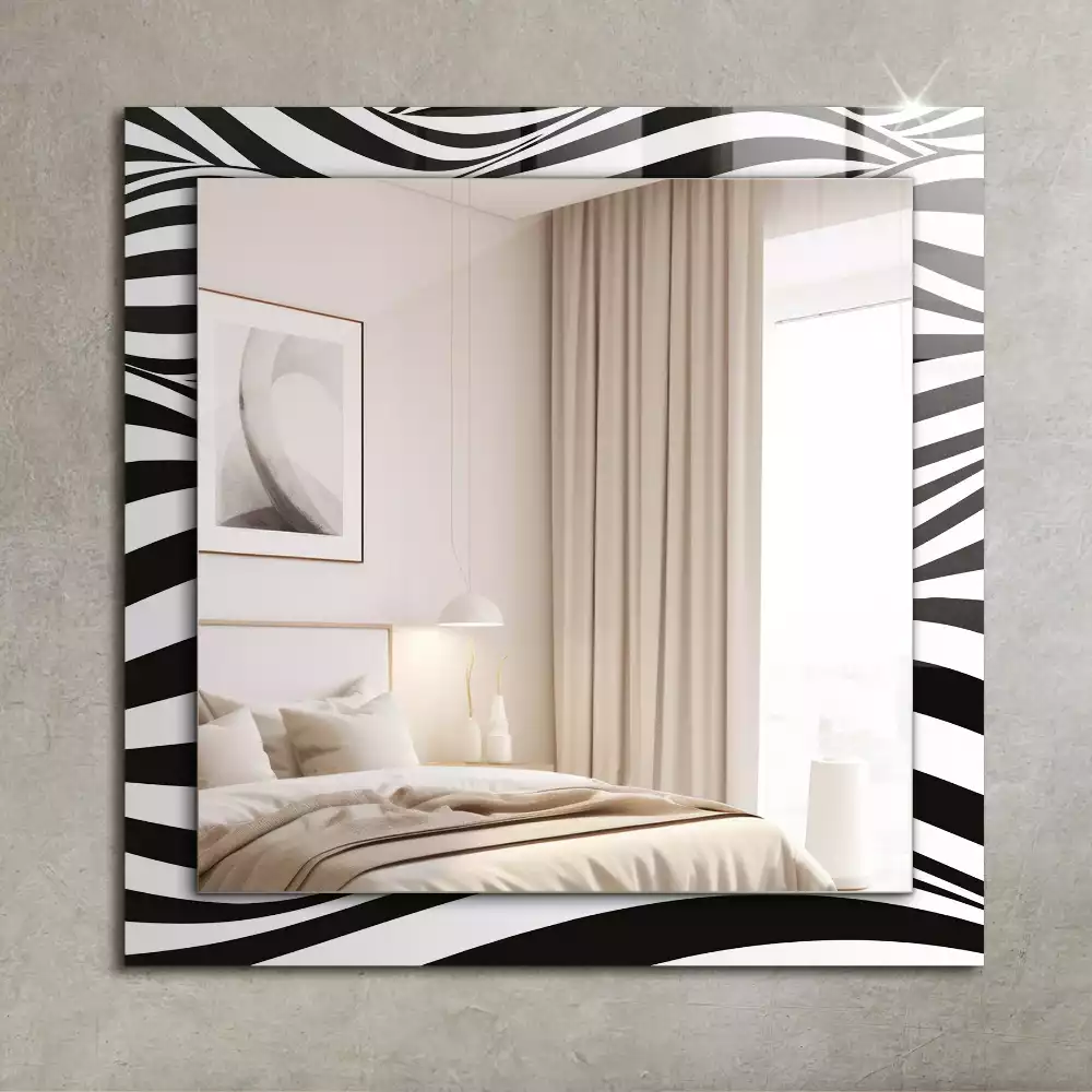 Miroir rectangulaire à cadre imprimé vagues en noir et blanc