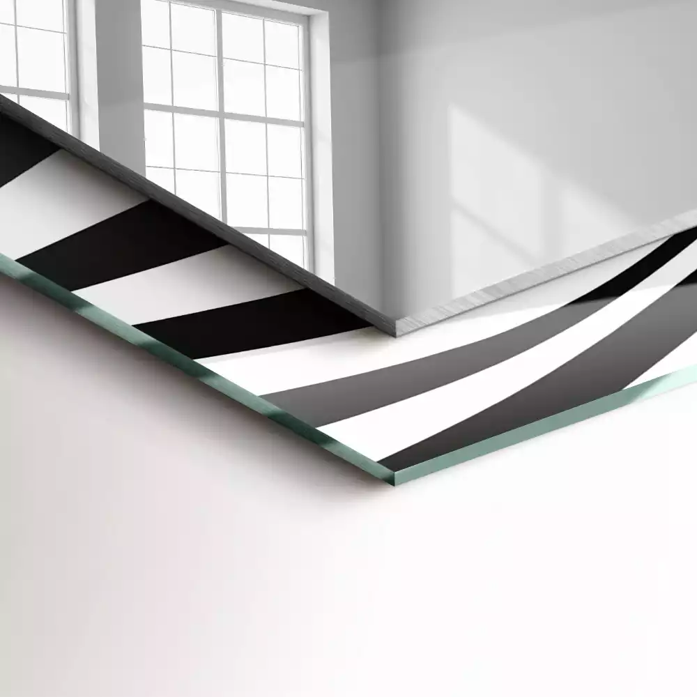 Miroir rectangulaire à cadre imprimé vagues en noir et blanc
