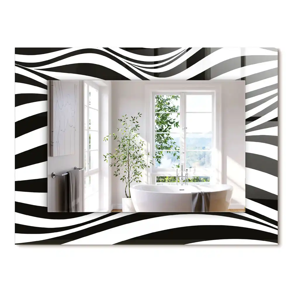 Miroir rectangulaire à cadre imprimé vagues en noir et blanc