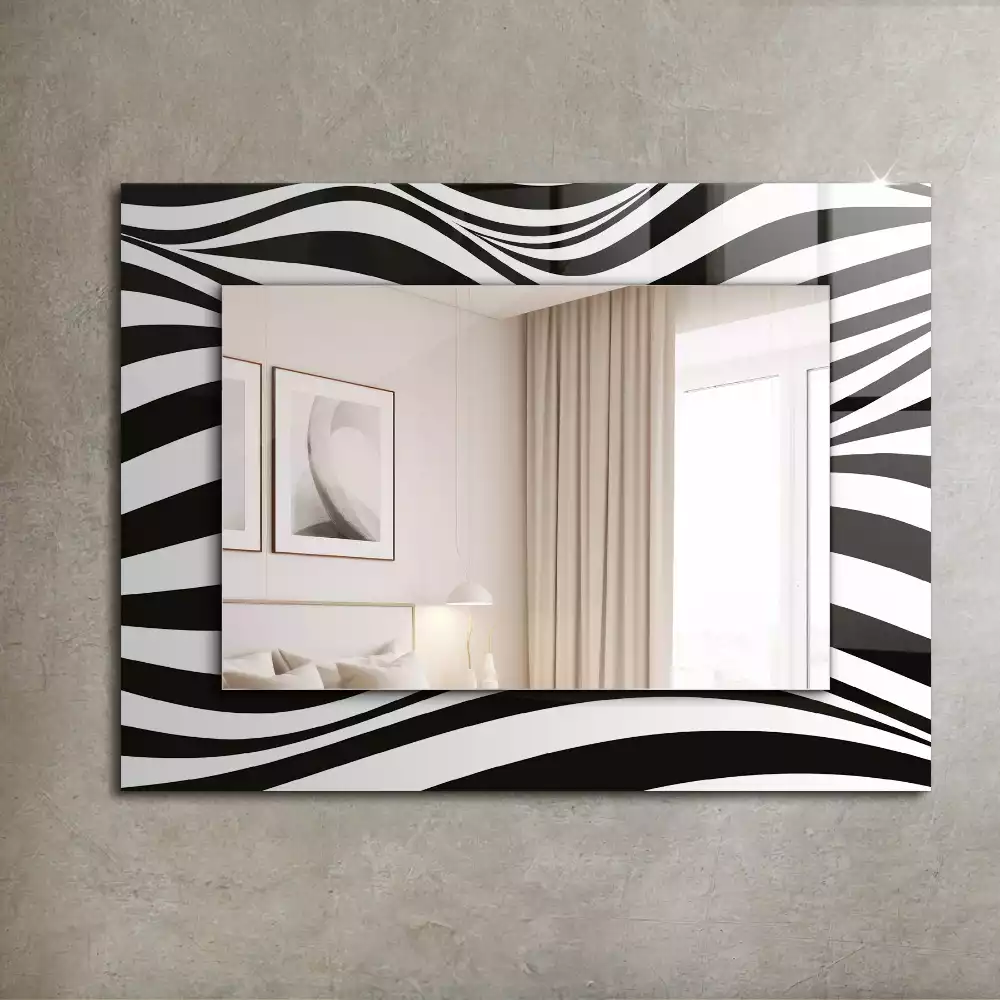 Miroir rectangulaire à cadre imprimé vagues en noir et blanc