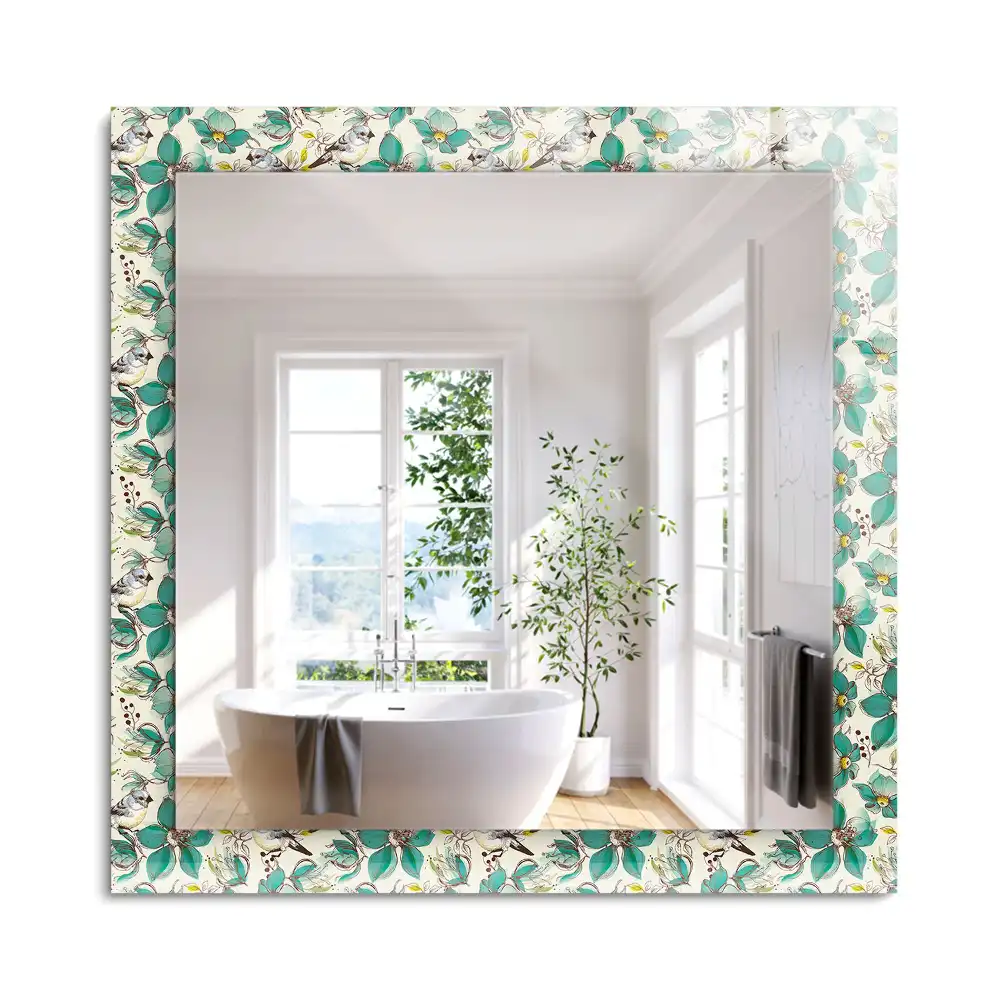 Miroir rectangulaire décoratif oiseaux et fleurs