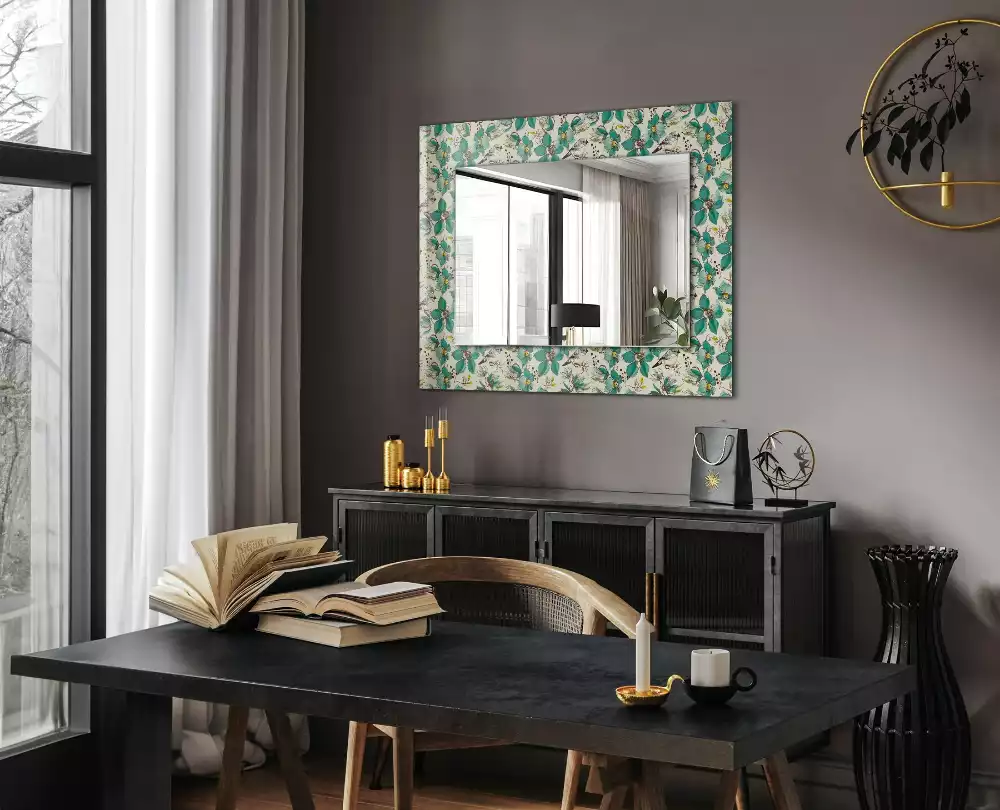 Miroir rectangulaire décoratif oiseaux et fleurs