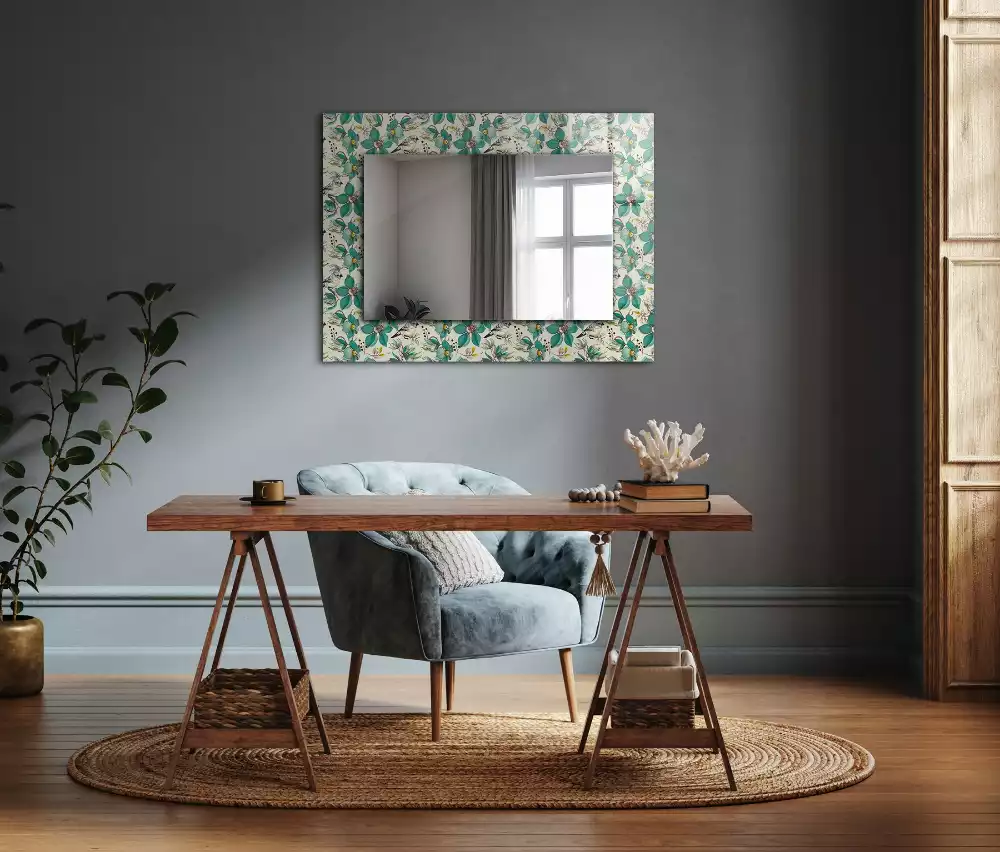 Miroir rectangulaire décoratif oiseaux et fleurs