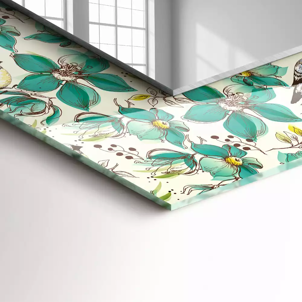 Miroir rectangulaire décoratif oiseaux et fleurs