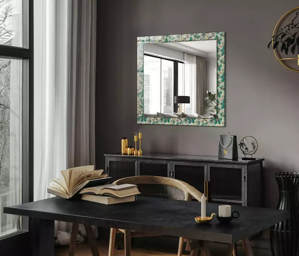 Miroir rectangulaire décoratif oiseaux et fleurs