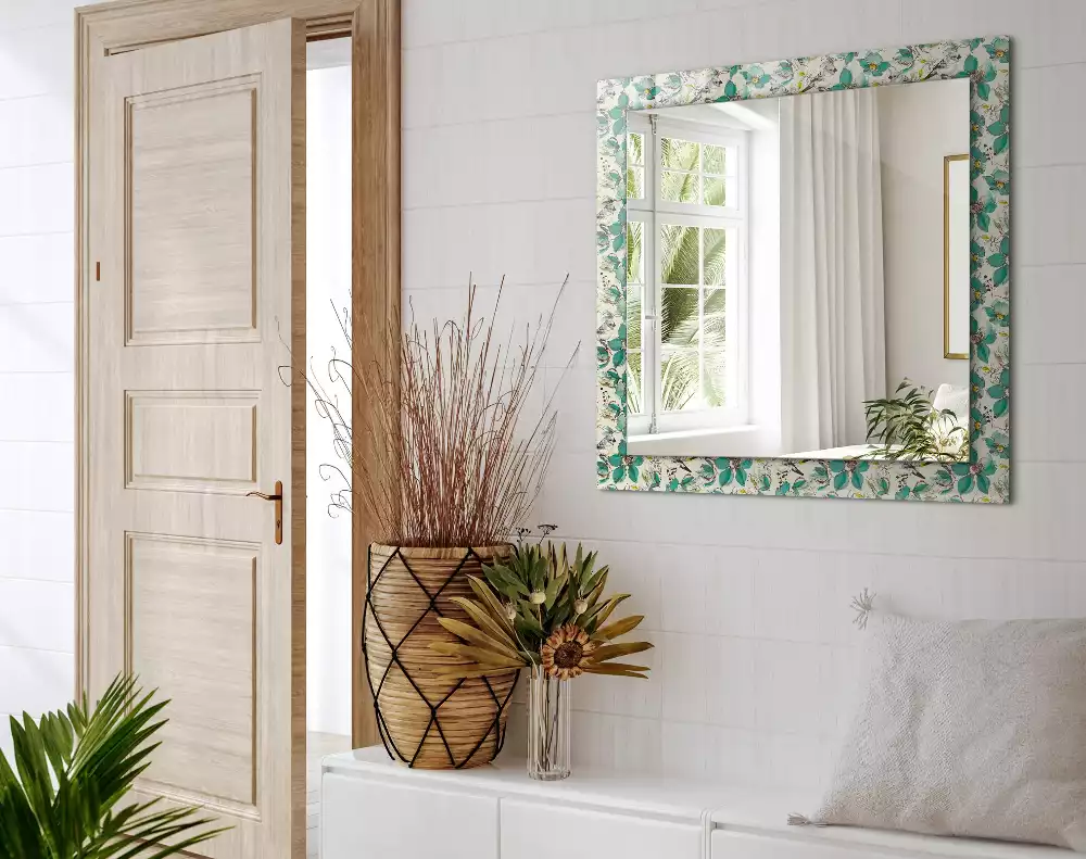 Miroir rectangulaire décoratif oiseaux et fleurs