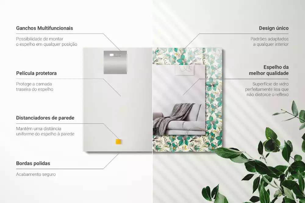 Miroir rectangulaire décoratif oiseaux et fleurs