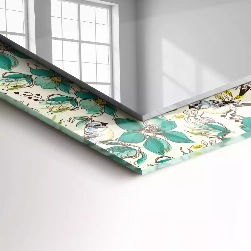 Miroir rectangulaire décoratif oiseaux et fleurs