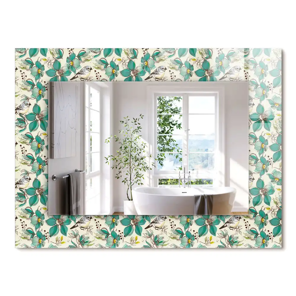 Miroir rectangulaire décoratif oiseaux et fleurs