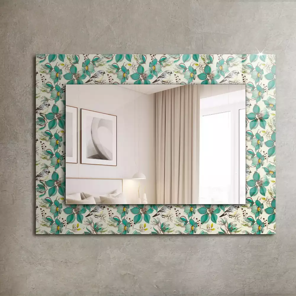 Miroir rectangulaire décoratif oiseaux et fleurs