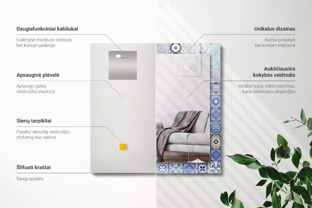 Miroir rectangulaire imprimé motifs marocains