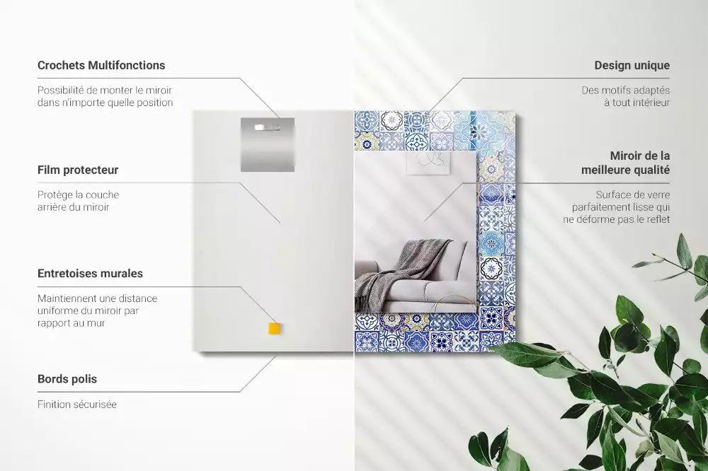 Miroir rectangulaire imprimé motifs marocains