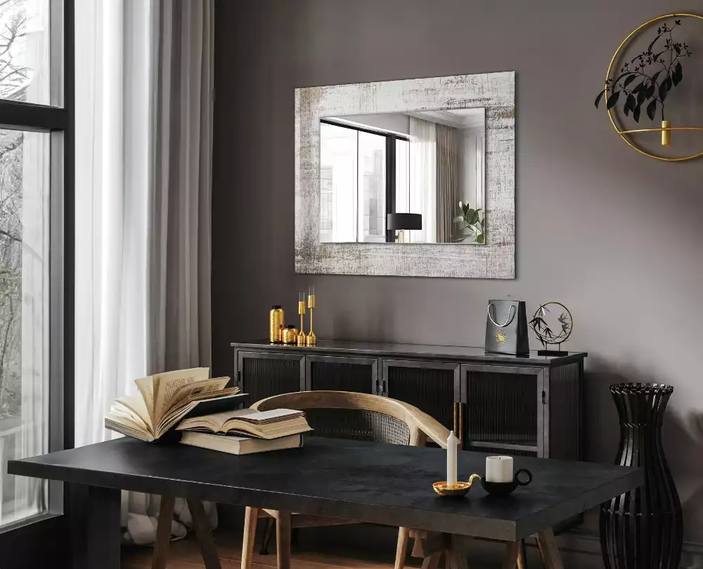 Miroir rectangulaire décoratif imprimé bois patiné