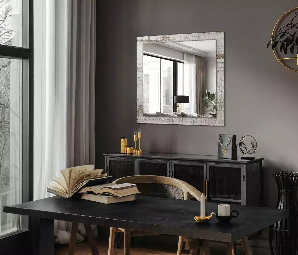 Miroir rectangulaire décoratif imprimé bois patiné