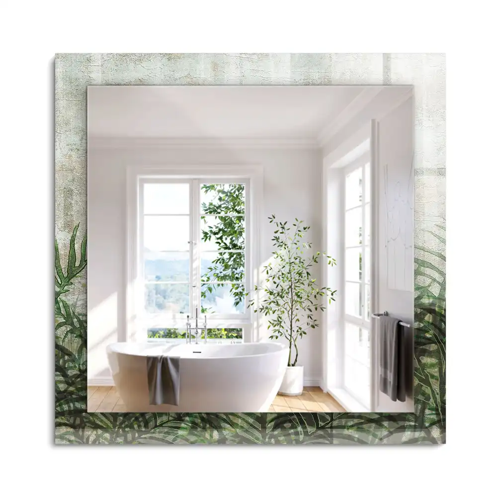Miroir rectangulaire avec cadre imprimé feuilles de fougère vertes