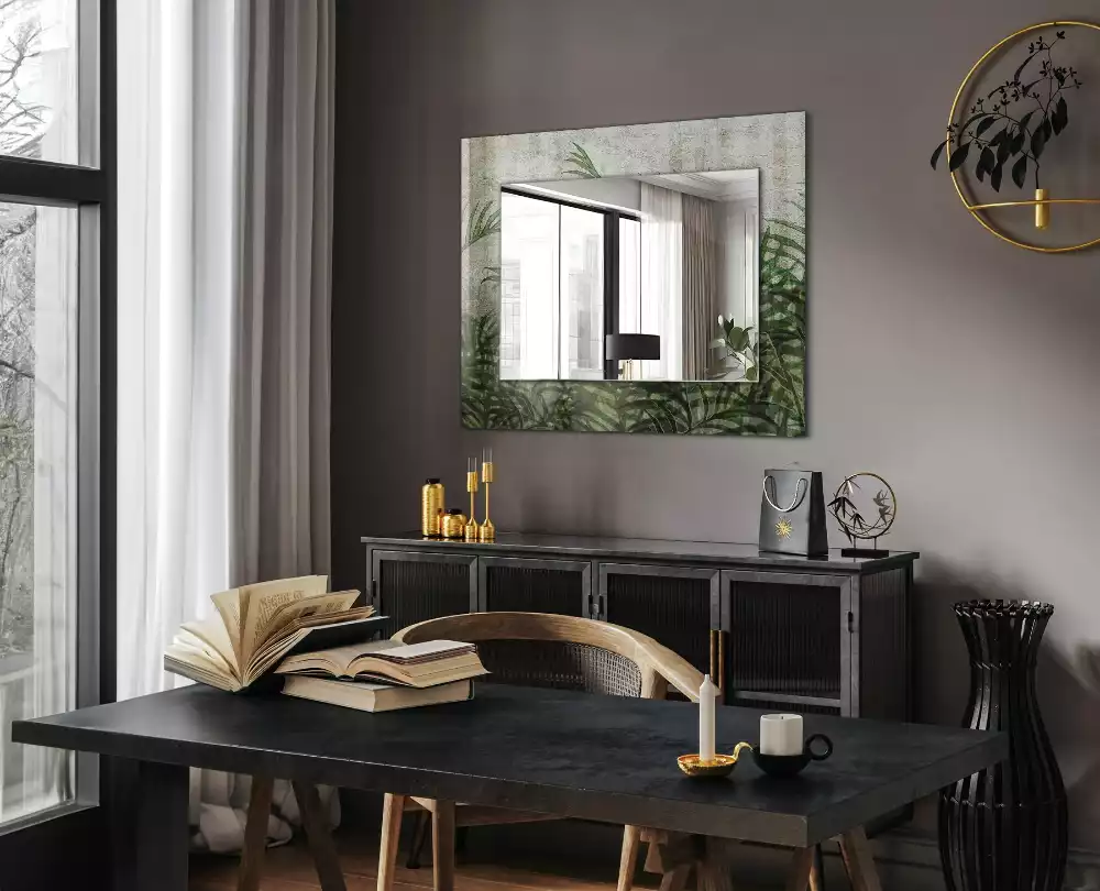 Miroir rectangulaire avec cadre imprimé feuilles de fougère vertes