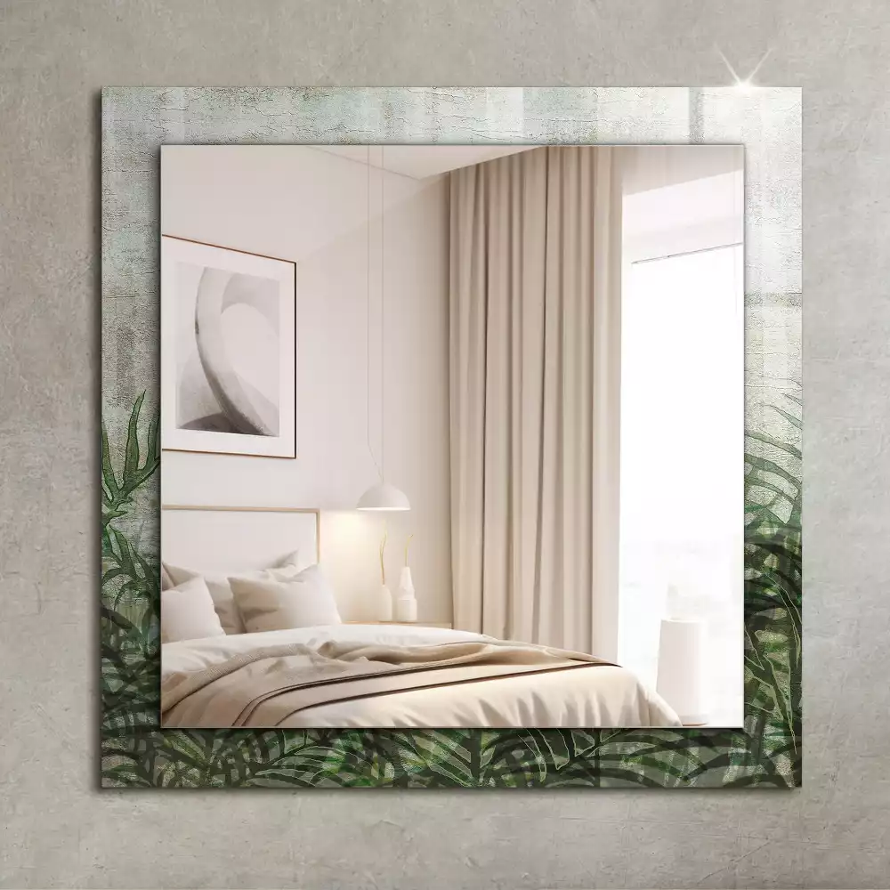 Miroir rectangulaire avec cadre imprimé feuilles de fougère vertes