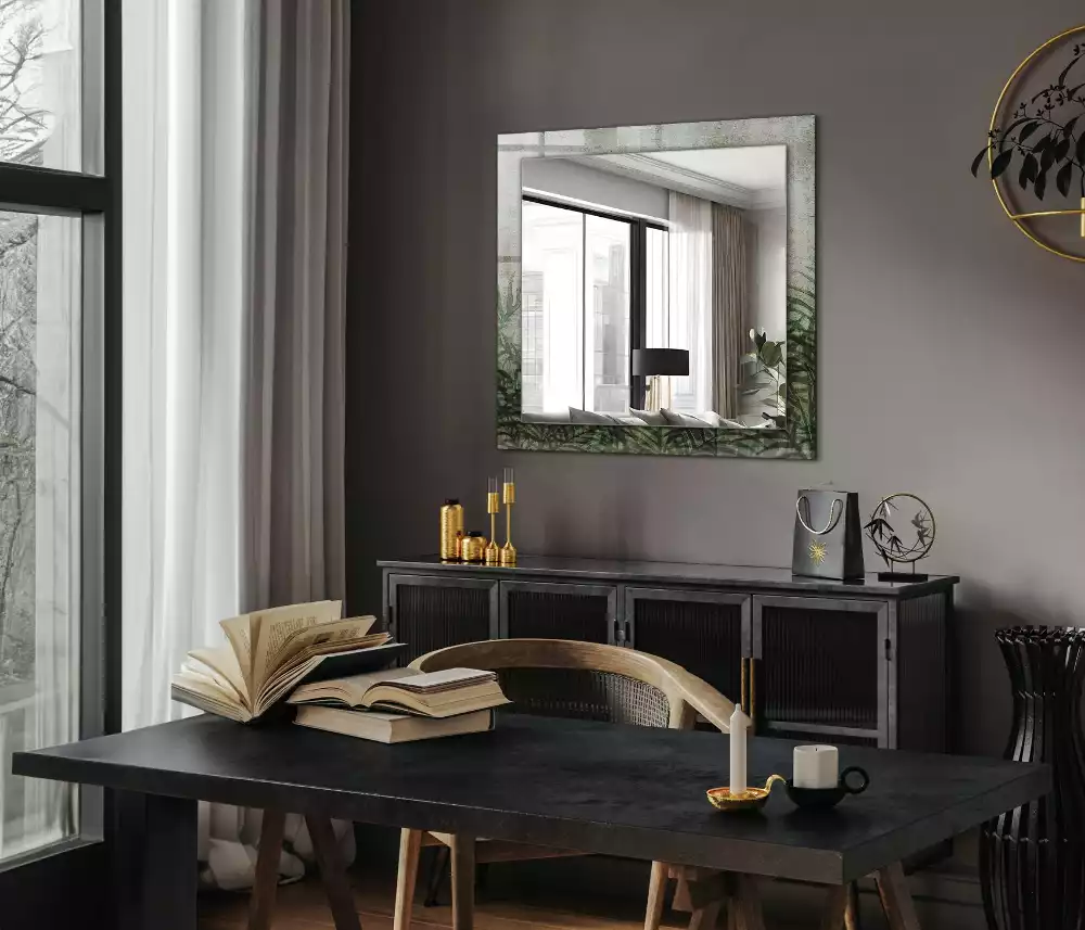 Miroir rectangulaire avec cadre imprimé feuilles de fougère vertes