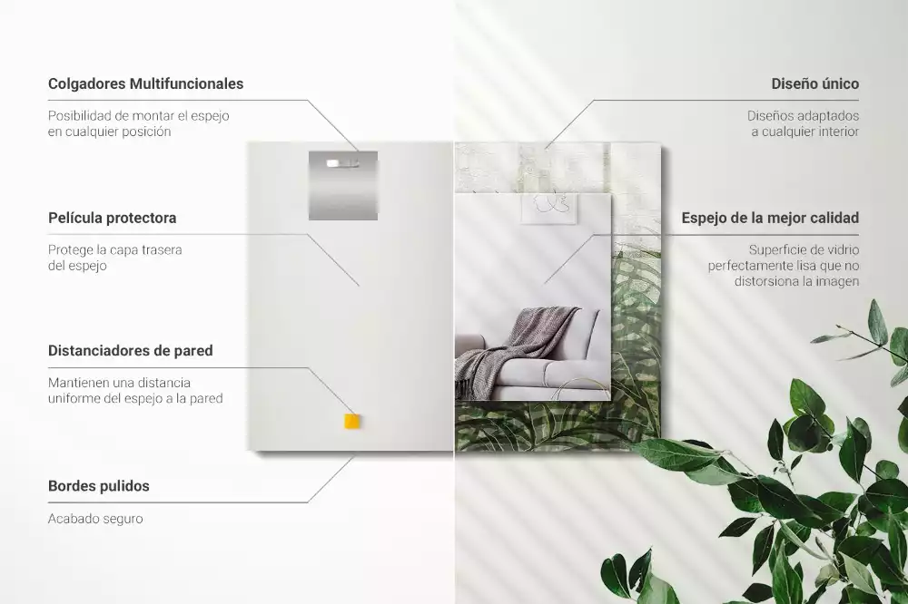 Miroir rectangulaire avec cadre imprimé feuilles de fougère vertes