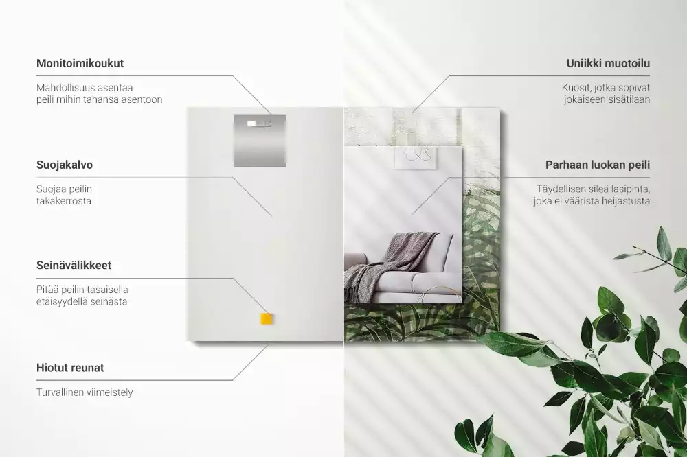 Miroir rectangulaire avec cadre imprimé feuilles de fougère vertes