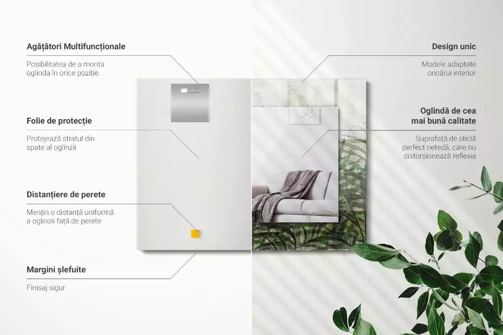 Miroir rectangulaire avec cadre imprimé feuilles de fougère vertes