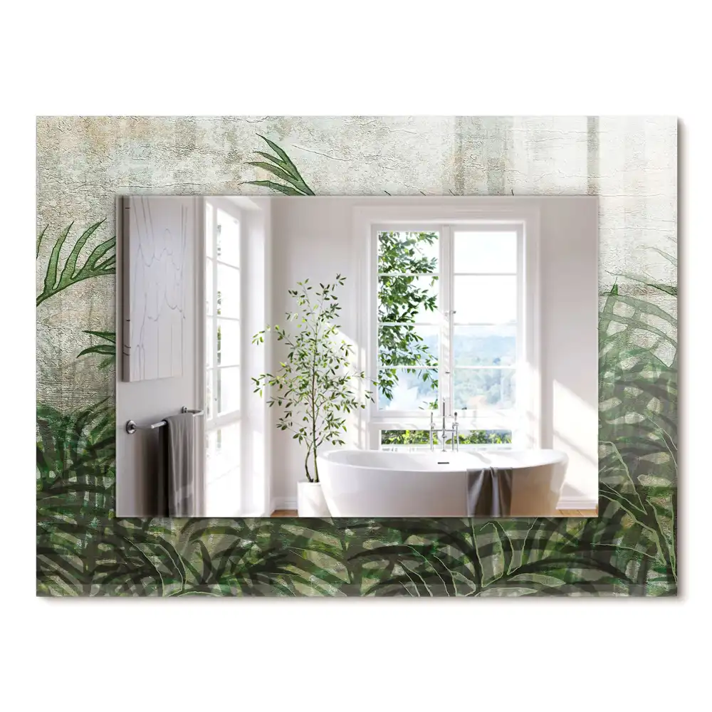 Miroir rectangulaire avec cadre imprimé feuilles de fougère vertes