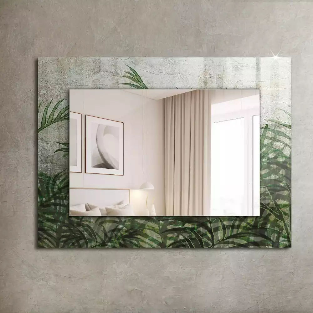 Miroir rectangulaire avec cadre imprimé feuilles de fougère vertes