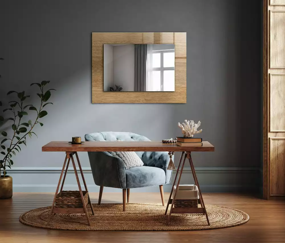 Miroir rectangulaire à cadre imprimé bois à structure marquée