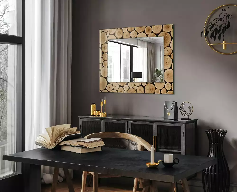Miroir rectangulaire décoratif coupes de troncs d'arbres